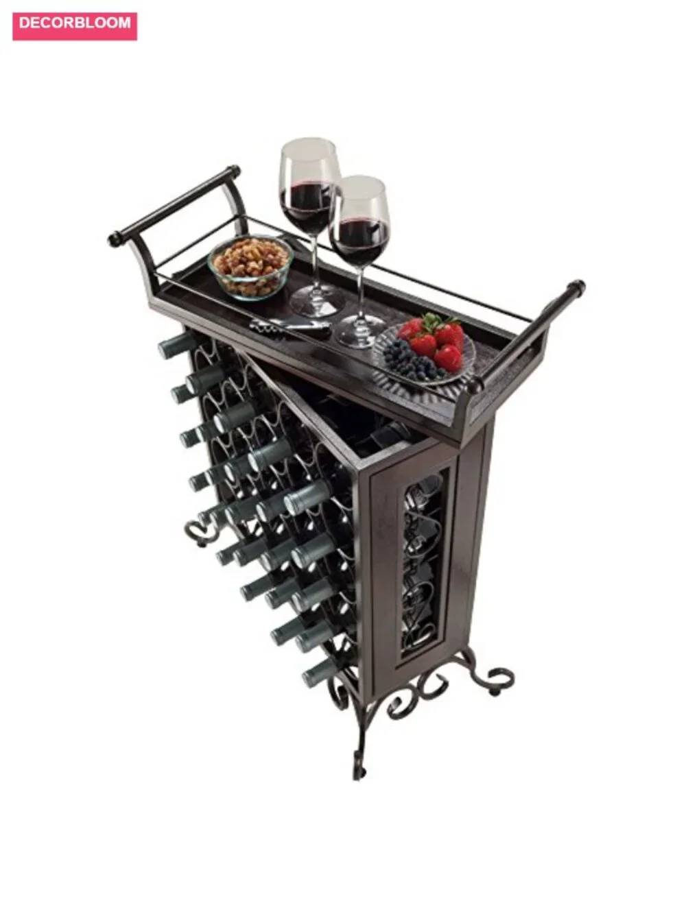 5x5 Wine Rack with Removable Serving Tray, Metal & Wood, 25 Bottles - Picture 3 of 5